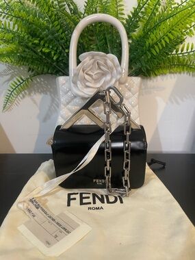 Fendi Black Leather Mini Bag with Silver Chain
